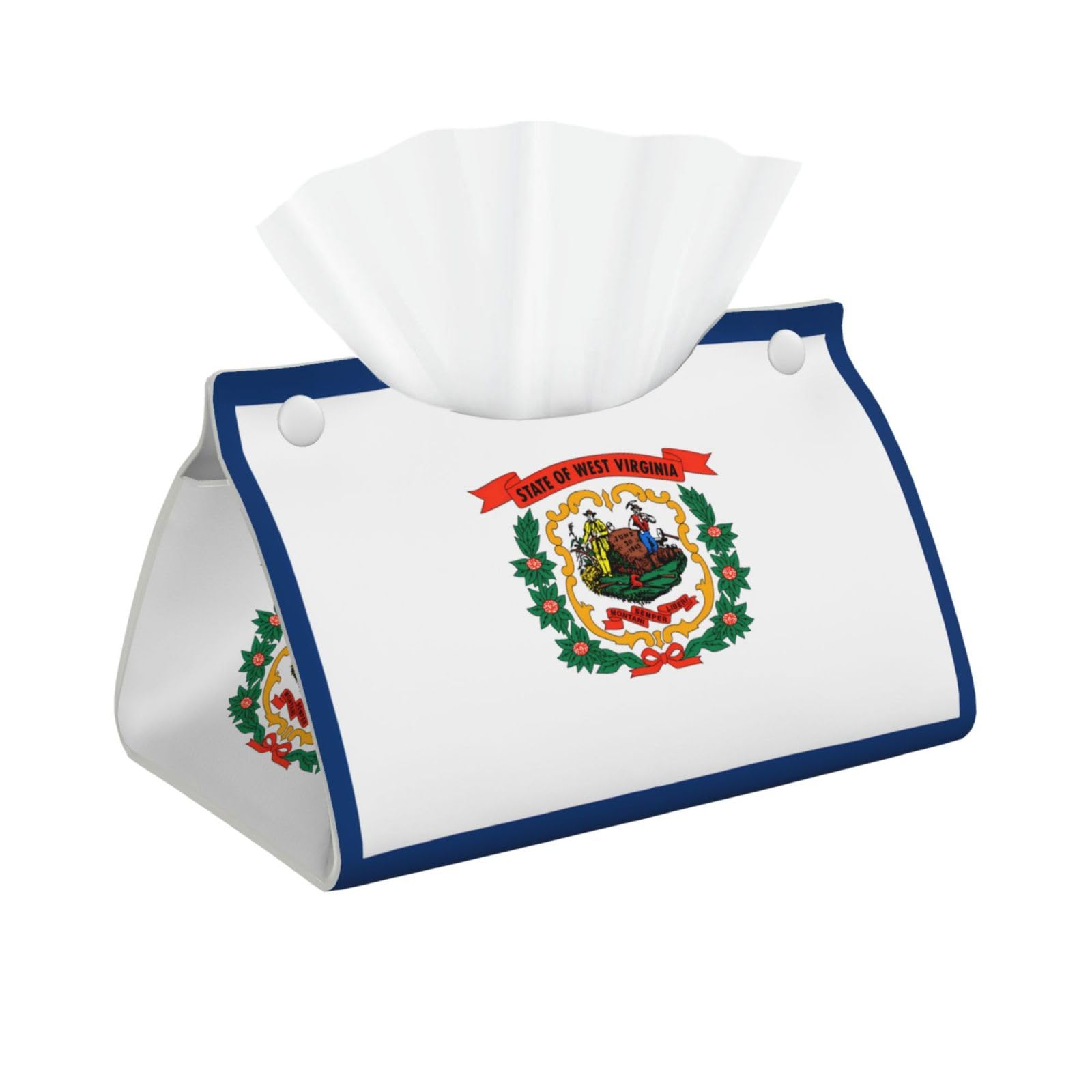 West Virginia Flag Print Long Tissue Box Cover Holder Foldable Leather Organizer for Vanity, Nightstand, Desk & Bathroom
