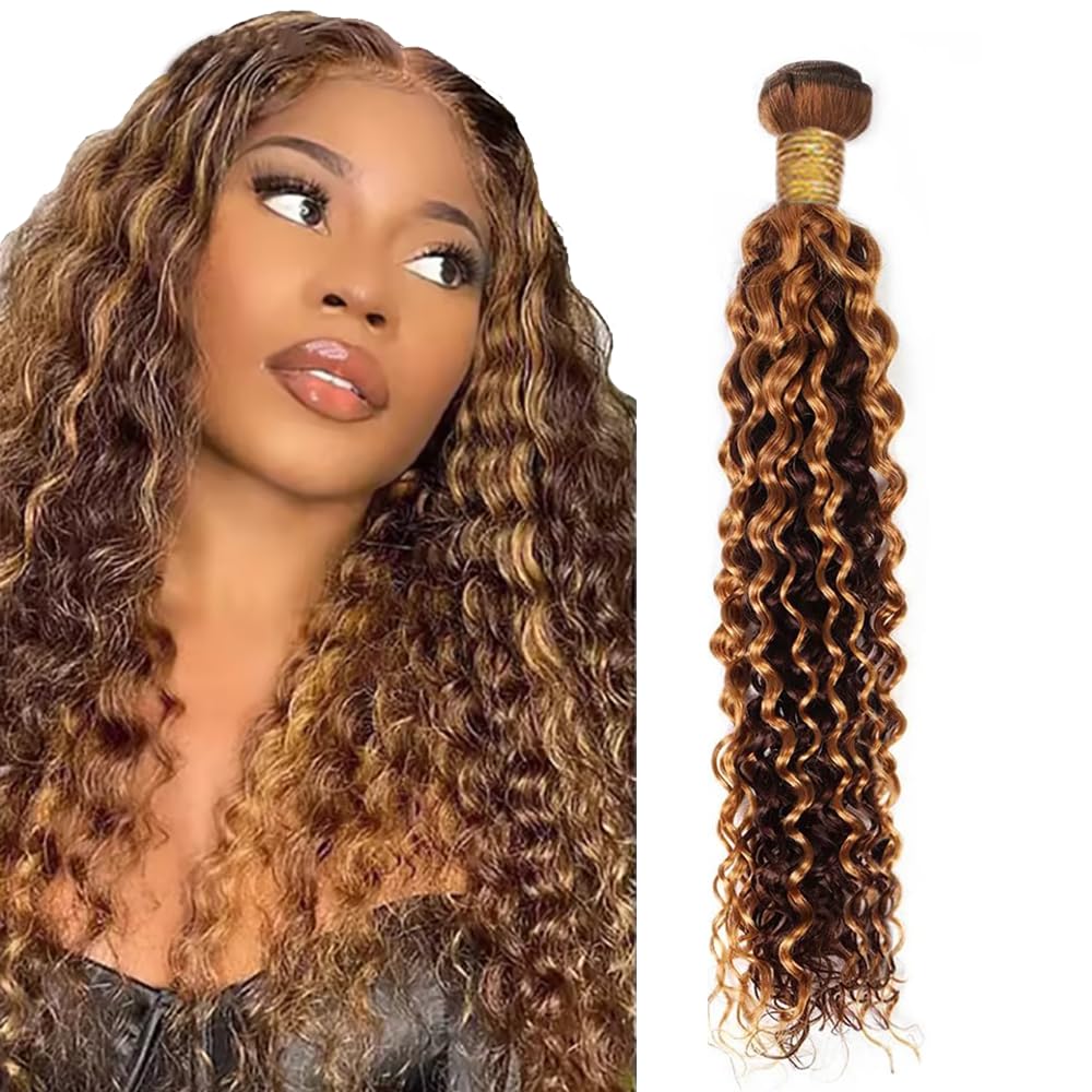 Zeslaerr Human Hair Bundles P4/27 Highlight Blonde Color Water Wave Double Weft Weave Remy Sew in Real Unprocessed Human Hair Extension 1 Bundle 100g 14 Inch