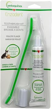 Vetoquinol Enzadent Enzymatic Toothpaste Kit + Fingerbrush & Dual-End Toothbrush for Cats & Dogs 3.2 oz, Poultry Flavor Oral Dental Care Kit Removes Plaque, Polishes Teeth & Freshens Breath