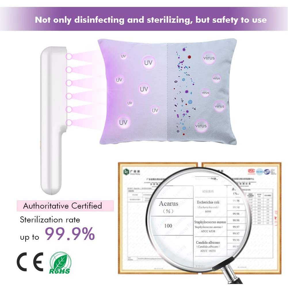 Luz de esterilización UVC portátil, sala de estar del dormitorio Lámpara de mano UV Lámpara de carga USB Varita ultravioleta doméstica para viajes en el hogar,Blanco