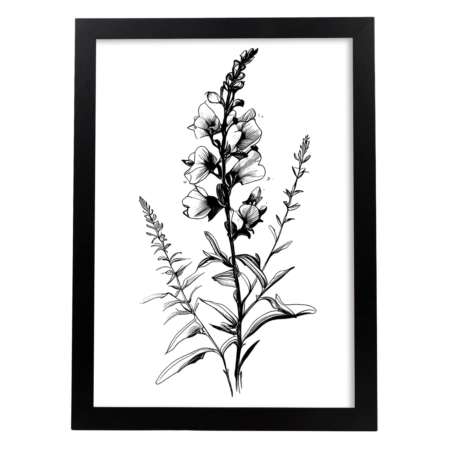 Nacnic Tournesol Illustration d'affiche botanique de fleur noire et blanche Affiche d'art mural minimaliste nordique pour design d'intérieur Modèle 2 A3 avec cadre blanc
