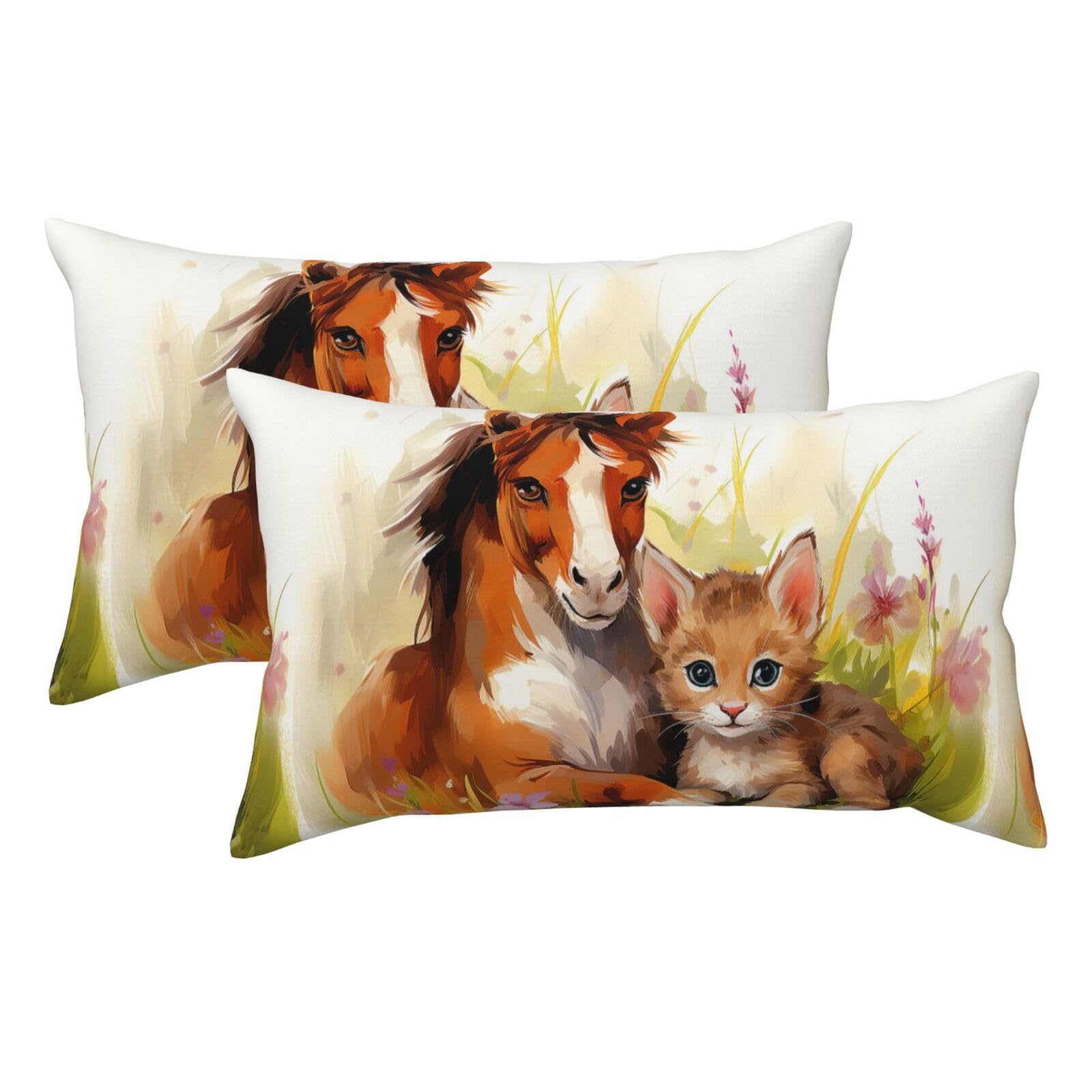 2 Pack King Pillow Cases with Hidden Zipper, Soft Breathable Pillow Covers for Hair and Skin, Cute Horse and Cat Pillowcases 20"x36" Bed Pillow Protectors Cover for Sleeping Gifts