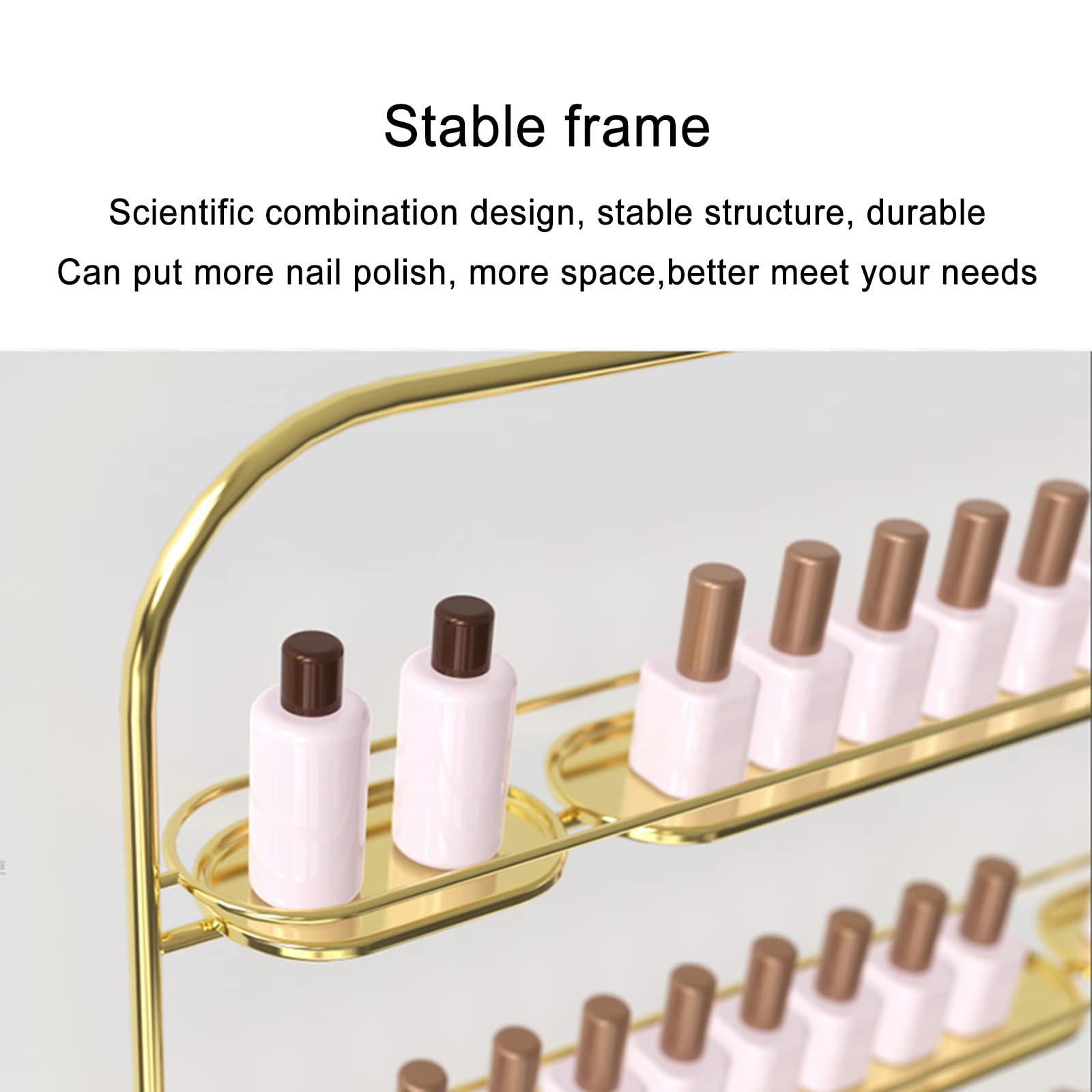 Espositore da parete per portasmalto in metallo a 4 strati, espositore per bottiglie di smalto, scatola per salone di bellezza, espositore combinato per cosmetici (set da 5 pezzi oro)
