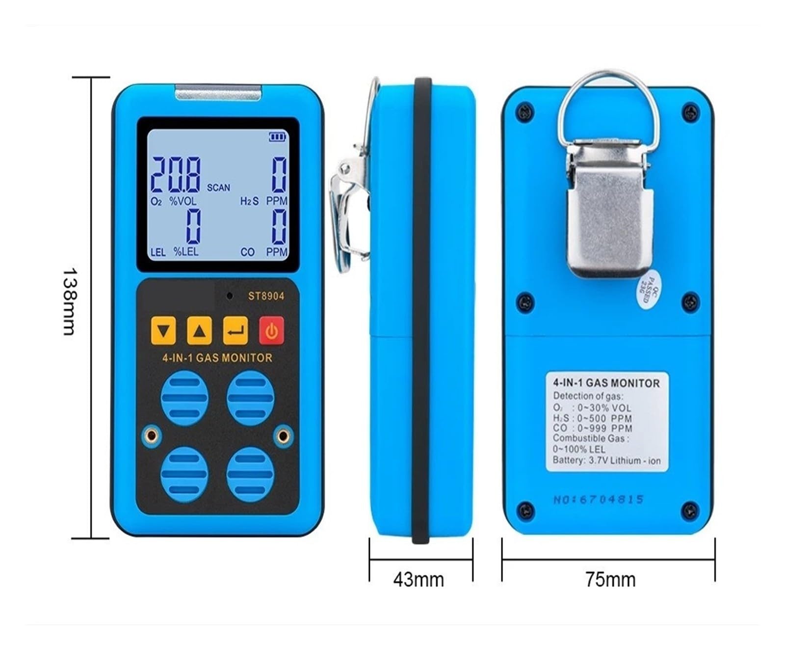 ST8904 Tragbarer Gasdetektor 4 Gasmonitor for Arbeit, Zuhause