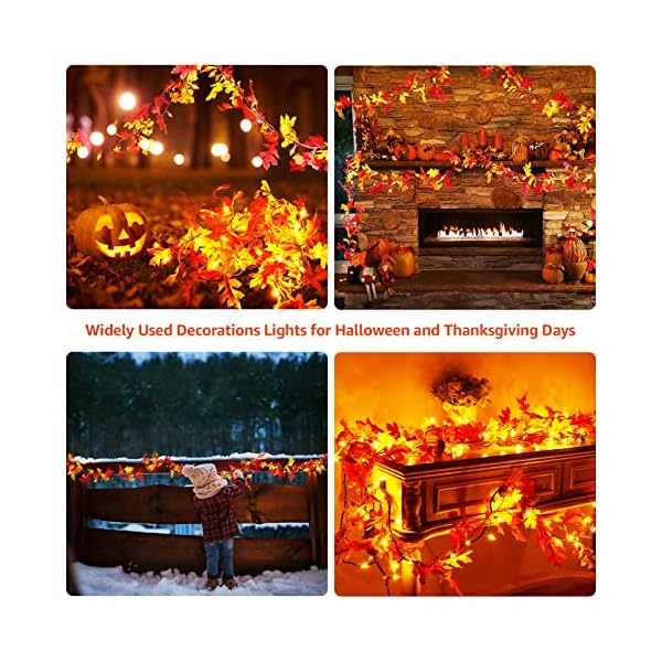 Thanksgiving Decorations Lighted Fall Garland, 35 Orange Bulbs Plug in Maple Leaves String Lights with Pumpkins, Connectable Fall Decor for Home Indoor Outdoor Halloween, Thanksgiving Decorations - Image 7