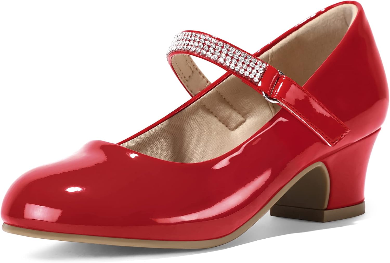 K KomForme Mary Jane Shoes with Low Heel Rhinestones Princess Flats Dress Pump Shoes for Little Kid/Big Kid