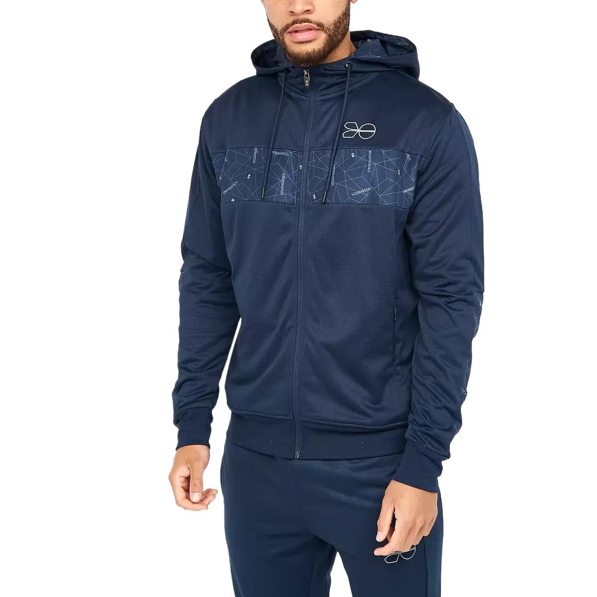 Crosshatch Men's Navy Full Zip Sweatshirt Hooded Tracksuit Jacket With Zipped Side Pockets Xl