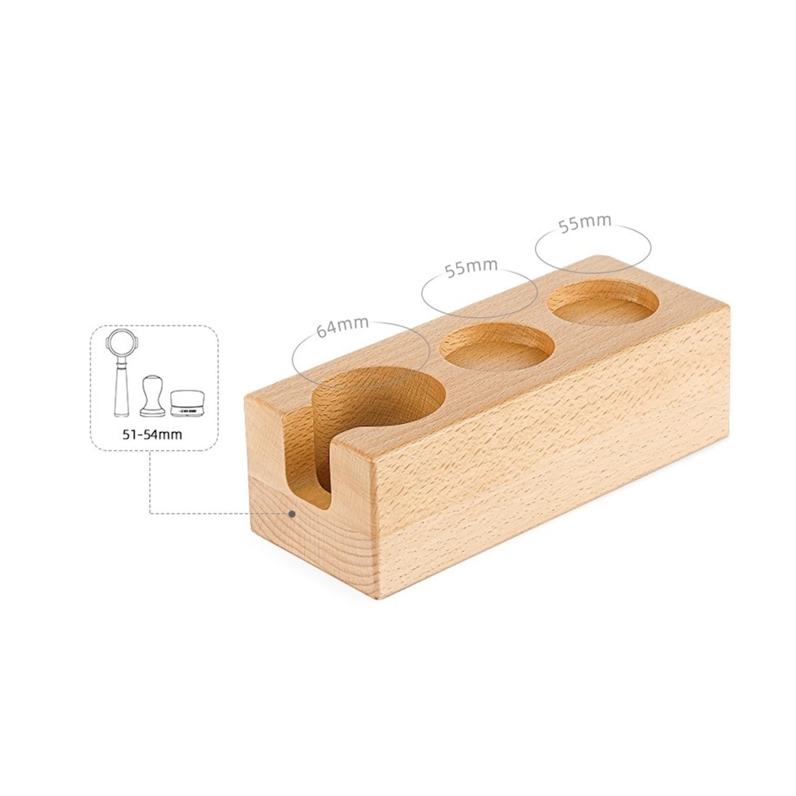 Stazione Di Pressatura Del Caffè, Supporto for Portafiltro In Legno for Espresso Da 51-54 Mm Distributore Di Strumenti for Barista Del Caffè(Beech)