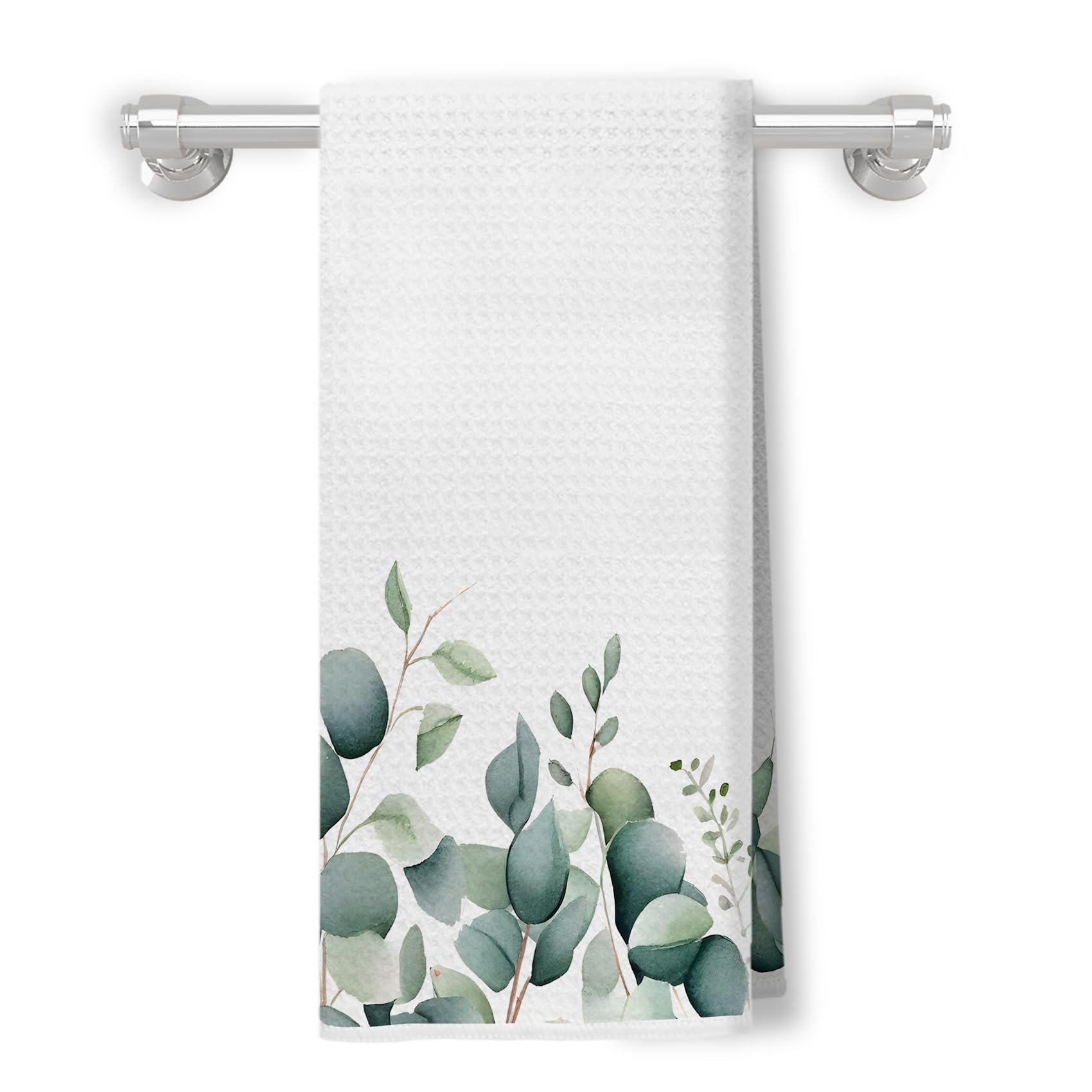 XUNLURY Sage Green Eucalyptus Leaf Kitchen Towels, Decorative Watercolor Sage Green Leaf Decorative Hand Dish Tea Towels for Bathroom Kitchen,， 16x24