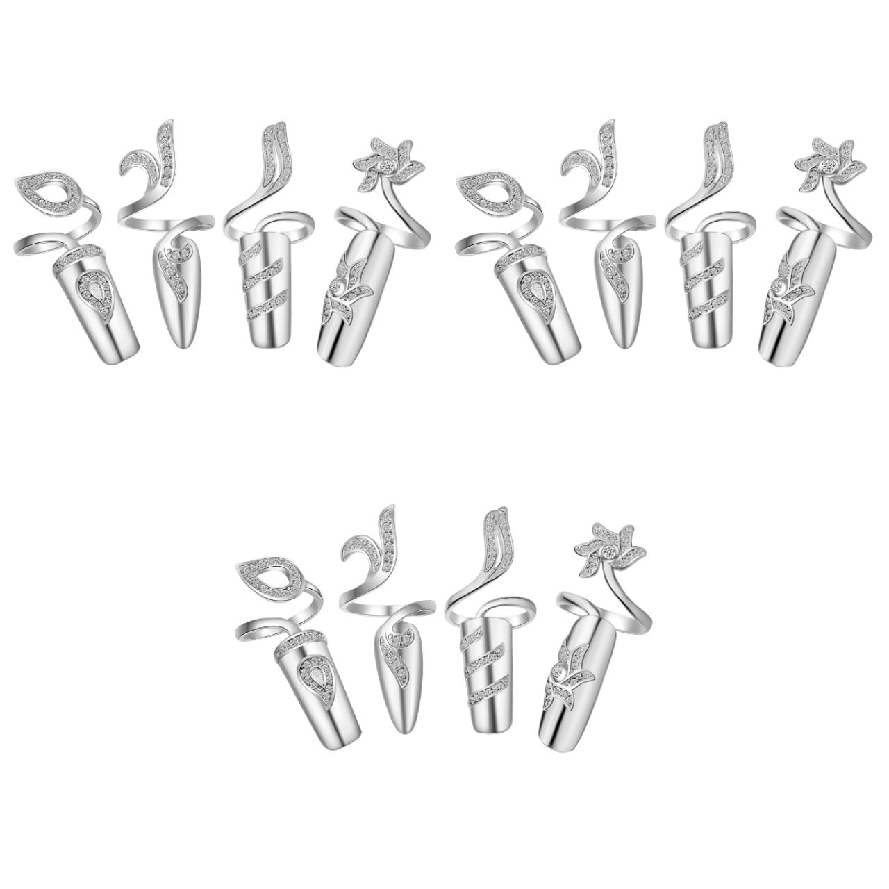 FRCOLOR 12pcs Rhinestone Nail Ring Fingernail Rings for Women Alloy Nail Jewelry for Weddings Prom Festivals Halloween Silver