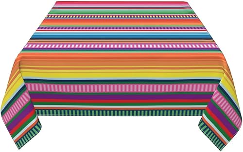 Miniatura 6 de Manta mexicana con patrón de rayas serape, colorida e impermeable, para picnic, fiesta, mantel cuadrado de tela de 60 x 60 pulgadas, mantel cuadrado