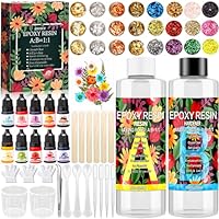 ENCOUN Epoxidharz Set Anfänger 510ml, 1: 1-Verhältnis Glasklar Gießharz Sets, Harz Gießen Zubehör mit Glitzer, Holzstäbchen, Messbecher, Epoxidharz Anfänger Setss für Handwerk, Kunstprojekt