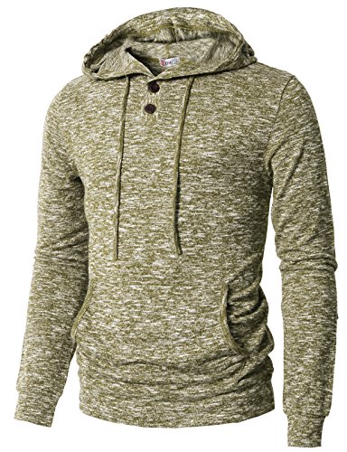 H2H Men Contrast Drawstring Lightweight Long Sleeve Henley T-Shirt Hoodies OLIVE US S/Asia M (CMTTL089)