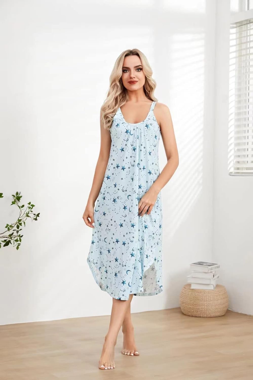 Womens Sleeveless Long Nightgown Wide Strap Chemise Summer Loose Sleepshirt - Image 3