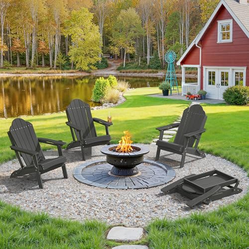 LUE BONA Folding Adirondack Chair, Chairs Set of 4, Cup Holder, Woodgrain, Fire Pit,...
