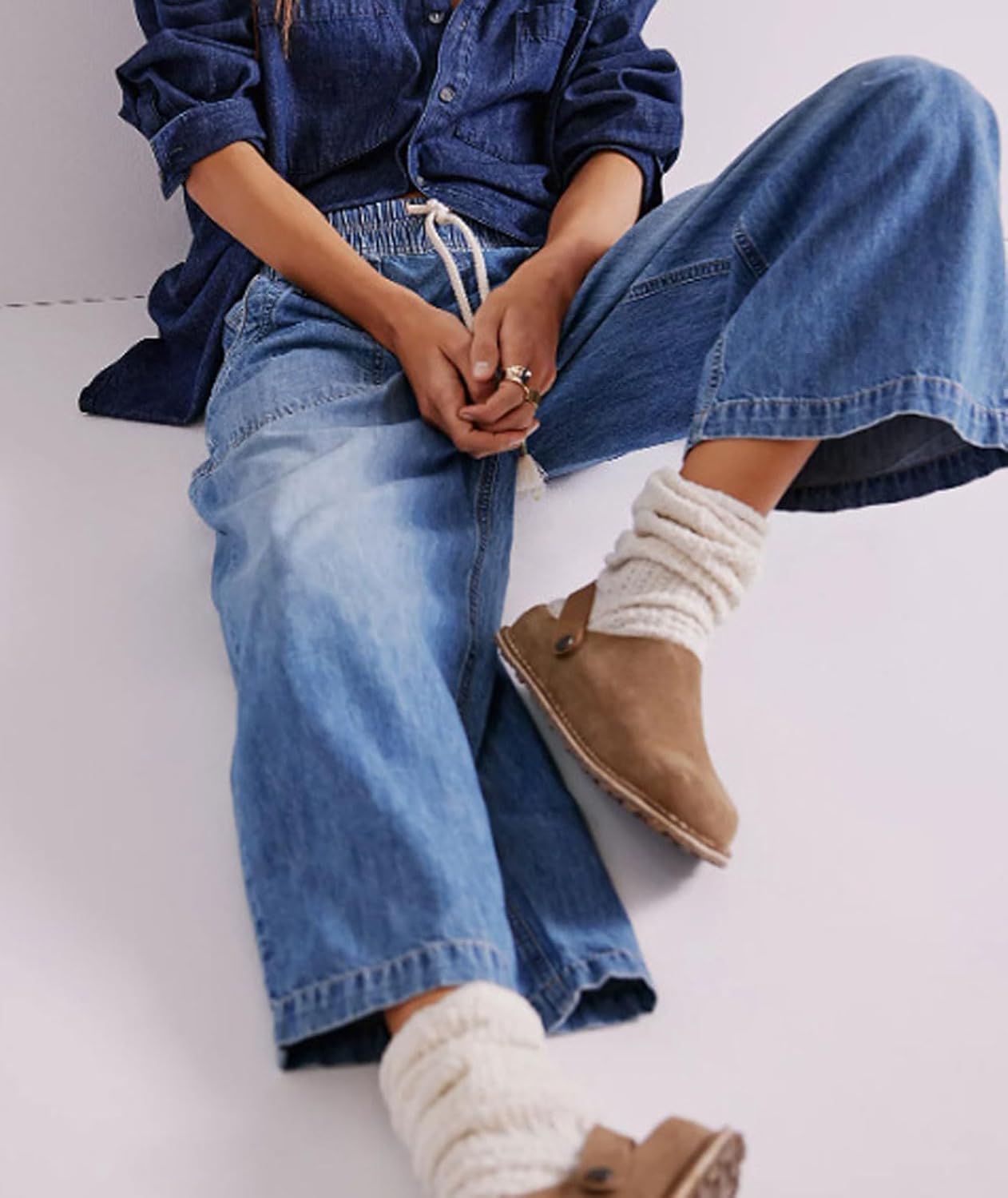 loveimgs Women Baggy Boyfriend Jeans Elastic Low Rise Wide Leg Cropped Denim Pants Drawstring Barrel Jean Trouser Pockets - Image 4