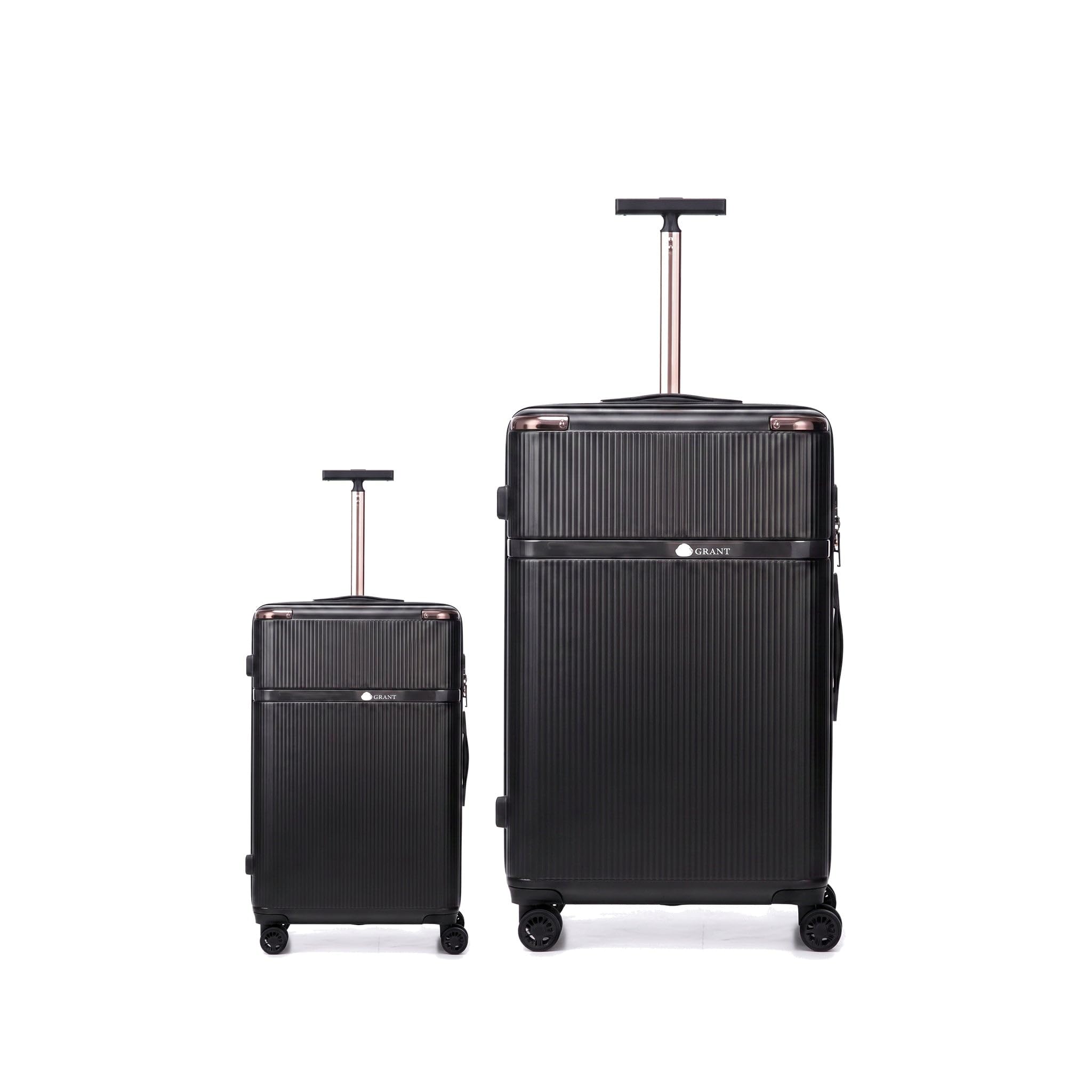 GRANT Hartschalenkoffer-Serie mit Schminkkoffer, TSA-Schloss und 8 Spinnrollen, Kabine bis XXL, Schwarz , 2er Set, Hartschalen-Spinner