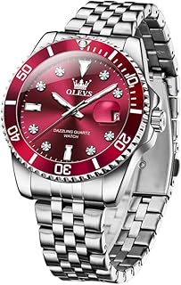 OLEVS Mens Watch, Large Face Silver Stainless Steel Analog Quartz Waterproof Watch, Luxury Diamond with Date Watches for Men