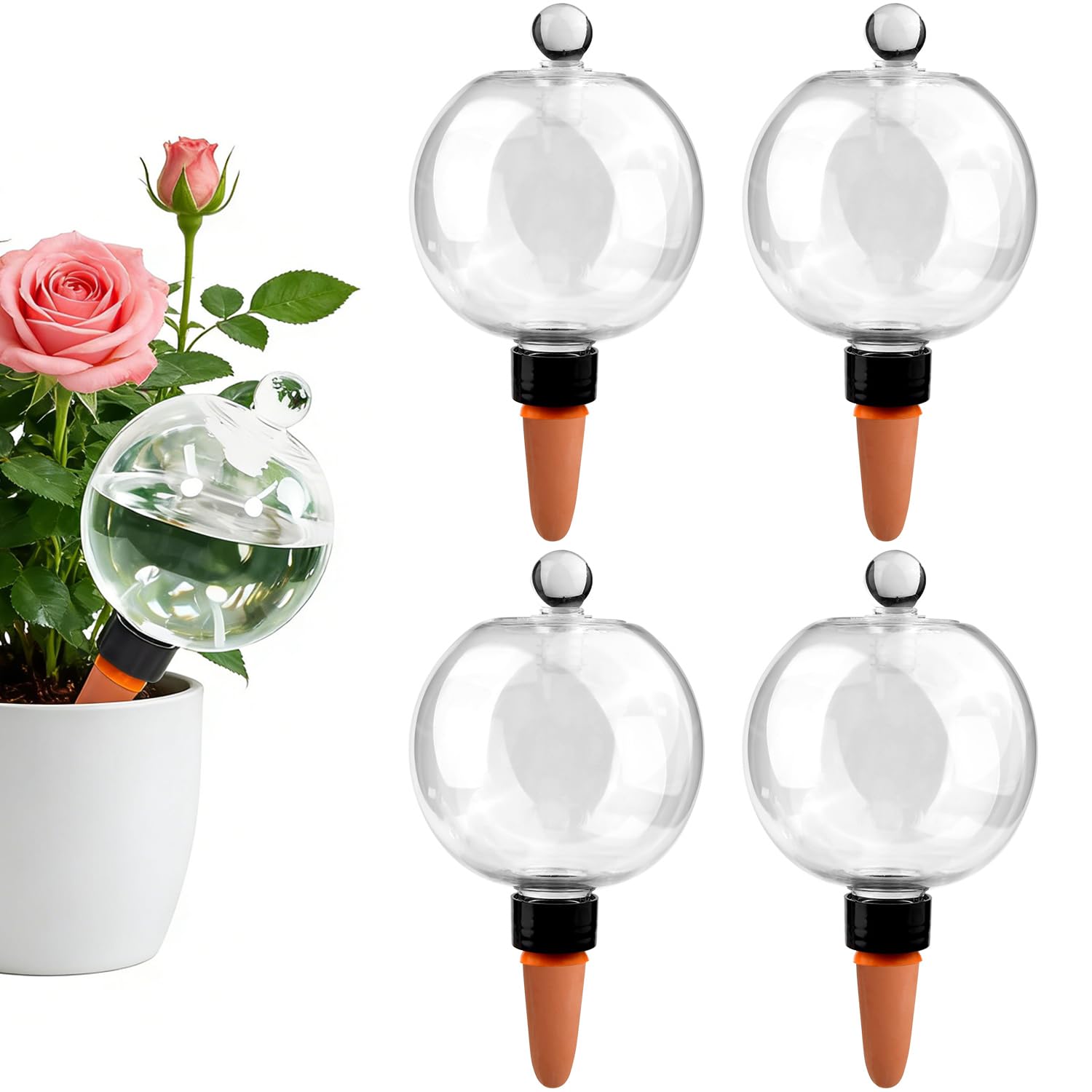 4 Pcs Plant Watering Globes with Lid, Plant Watering Devices, 500ml Self Watering System Plants Spikes, Automatic Watering Globes, Slow Release SelfWaterings System for Indoor Outdoor, Gardening Gifts
