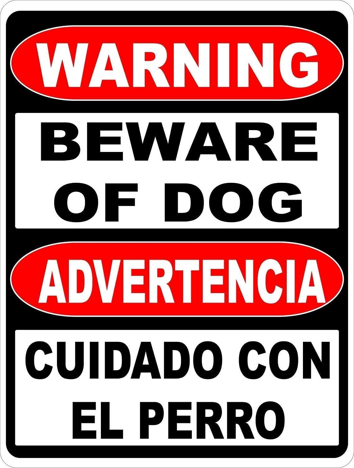Aluminum Large Format Bilingual Guard Dog Warning Sign, English Spanish Beware Of Dog Business Wall Decor, 12x8 Inches
