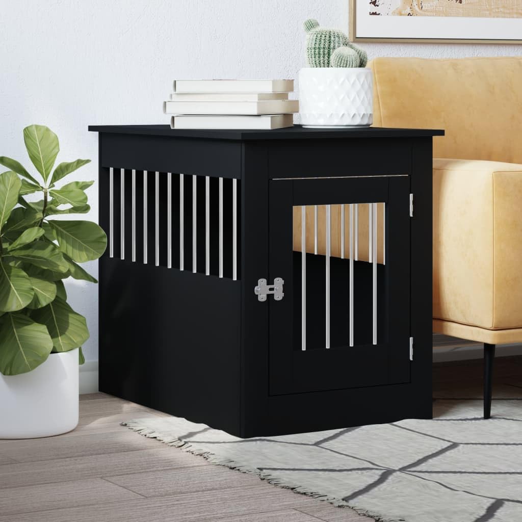 Tidyard Meuble de Cage pour Chiens Noir 55x80x68 cm Bois d'ingénierie, Cage pour Chiens de Petite Taille, Cage pour Chien avec Porte Verrouillable