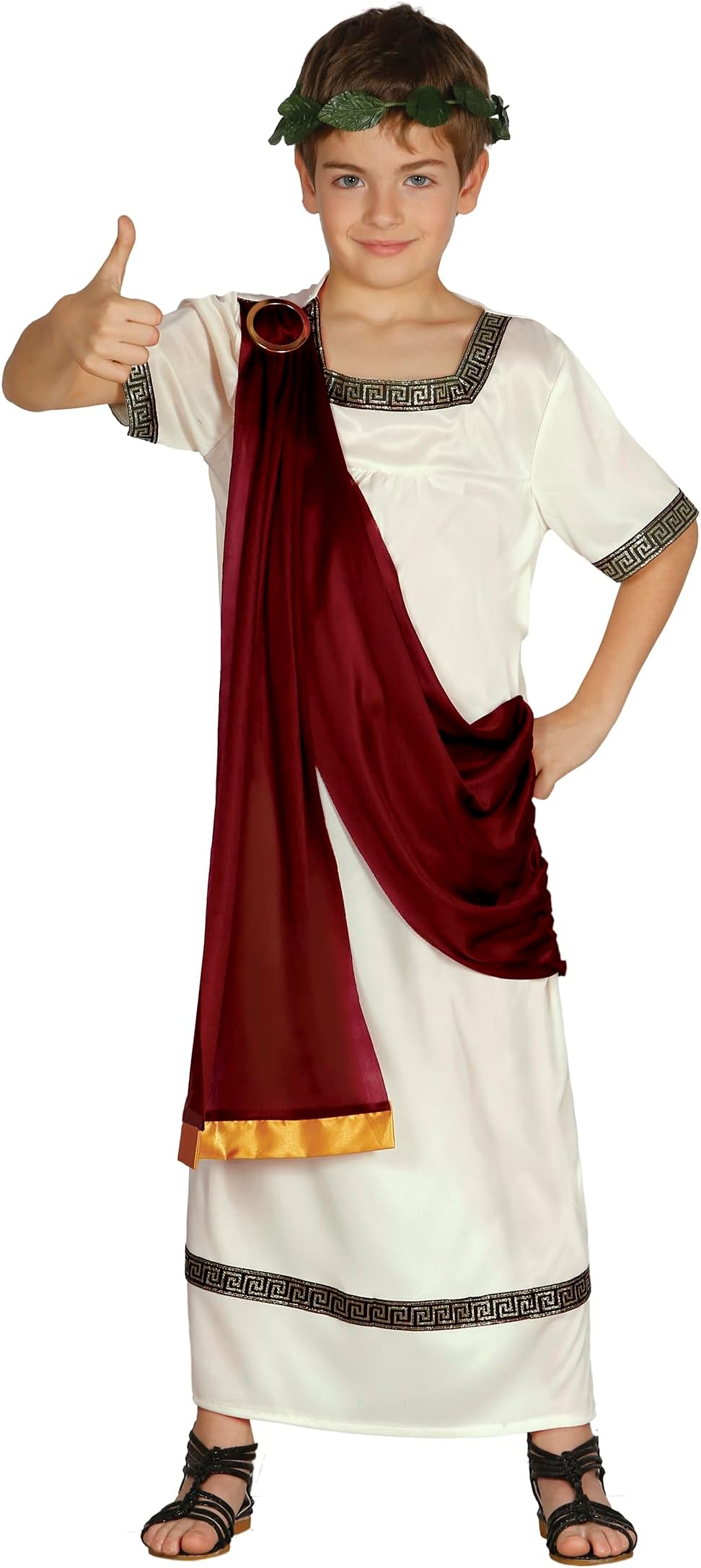 FIESTAS GUIRCA Child's Roman Costume – Greek Costume – Child's White Robe with Robe Wine Red
