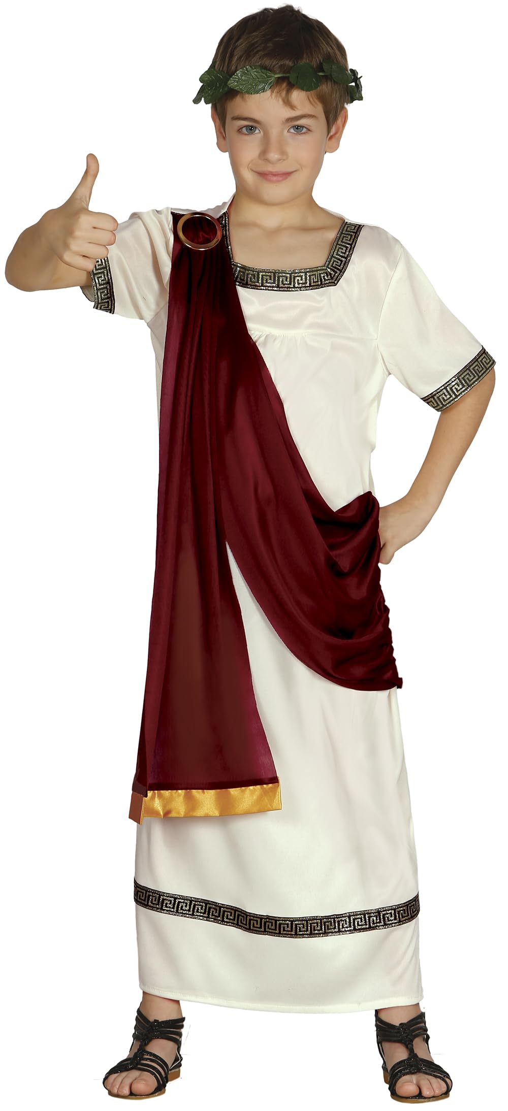 FIESTAS GUIRCA Child's Roman Costume – Greek Costume – Child's White Robe with Robe Wine Red