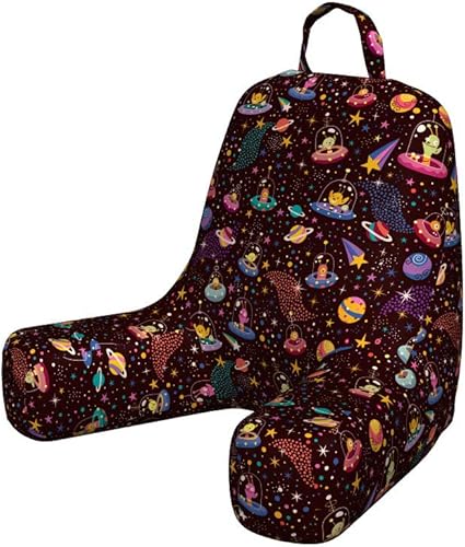 Ambesonne Cojín de lectura espacial con bolsillo trasero, diseño cosmos con estrellas fugaces y coloridos lunares, naves espaciales alienígenas de