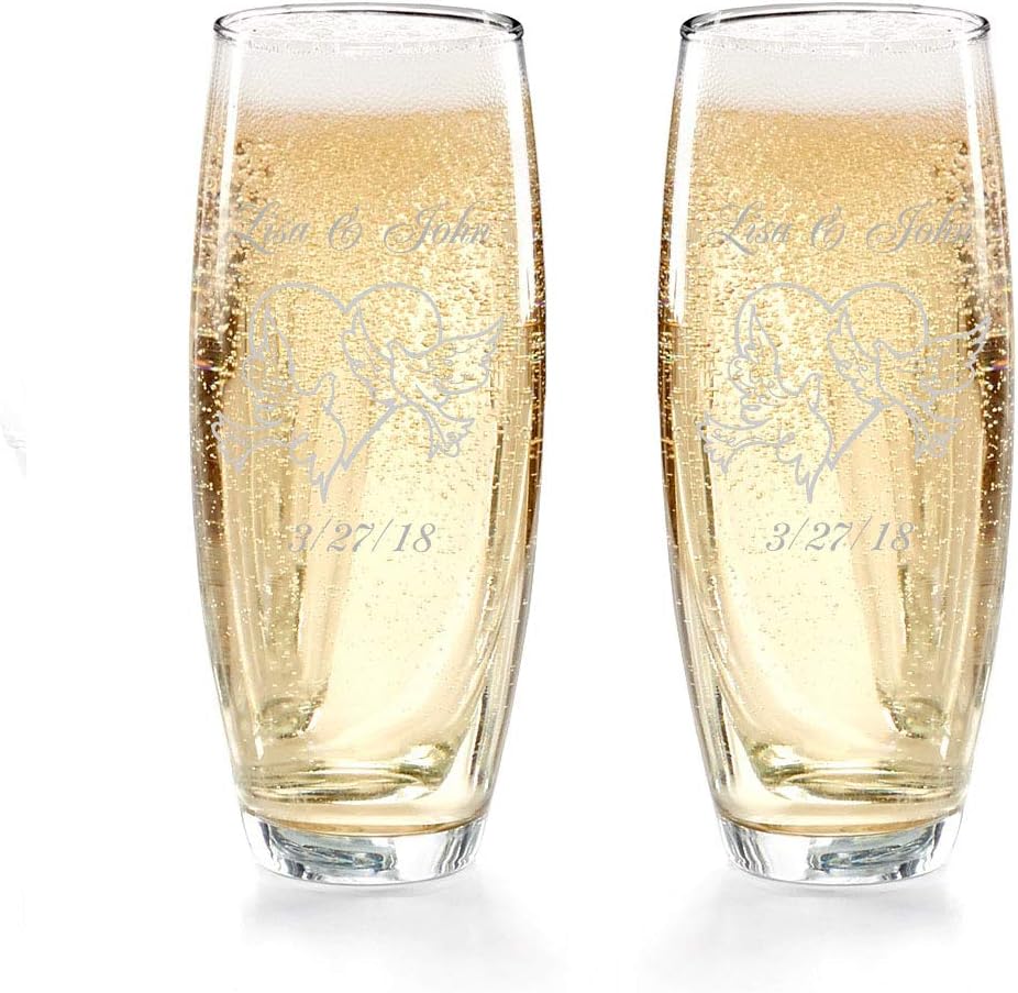 Gifts Infinity® Engraved Wedding Champagne Flutes Set of 2 Personalized Toasting Glasses (Dove) - Valentine's Day Gift