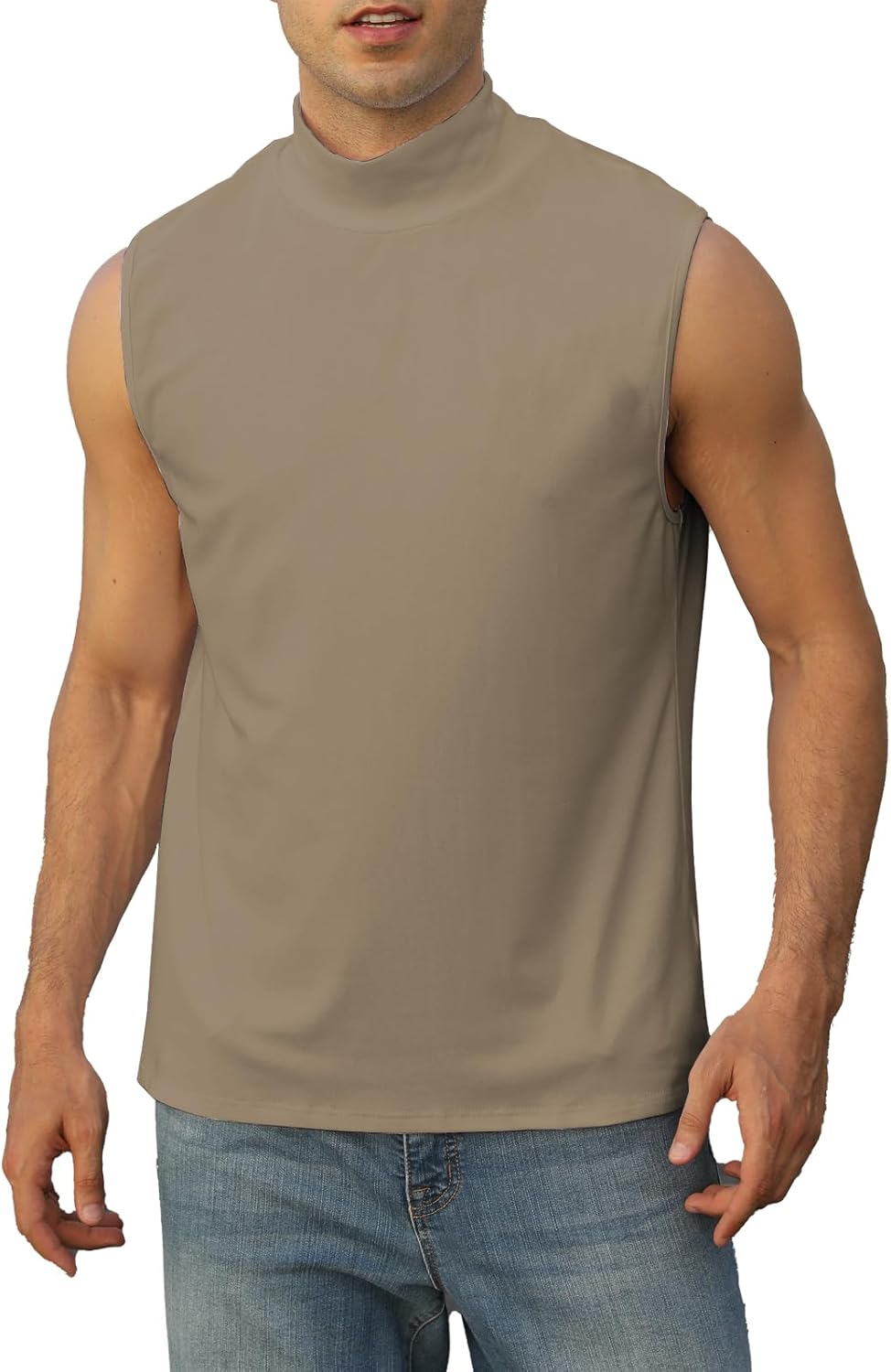 Mens Mock Turtleneck Tee Shirts Sleeveless Casual Basic Slim Fit Knitted Pullover Tank Tops - Image 3