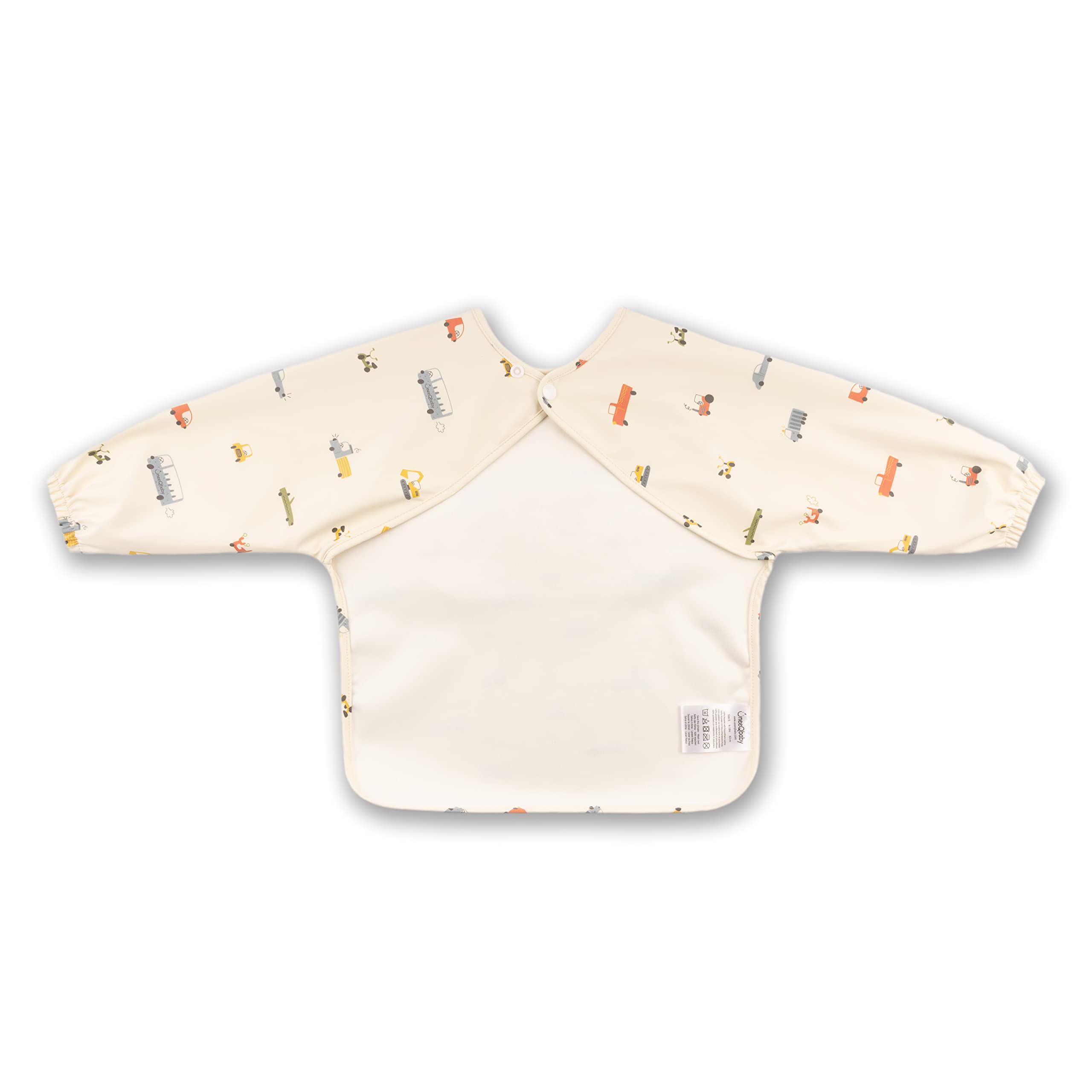Bavoirs imperméables pour bébés et tout-petits - Lot de 2, manches longues Oeko-TEX avec poche, style combinaison intégrale (Petit 6 à 18 mois, Voitures marron, avions verts)