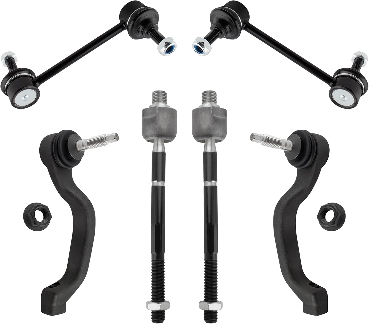 BOXI (Set of 6) Front Stabilizer Sway Bar Links + Front Inner & Outer Tie Rod Ends Fit for Ford Thunderbird 2002-2005 | for Lincoln LS 2000-2006 | Replaces K80261 ES800415 ES800414 EV452 EV453