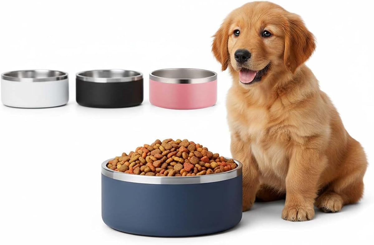 Dog Bowls, Stainless Steel Dog Food and Water Bowl for Small to Large Breed, Anti-Slip, Dishwasher Safer, Rust-Resistant, Easy to Clean, Weighted Durable Metal Bowl (Navy, 40 oz)