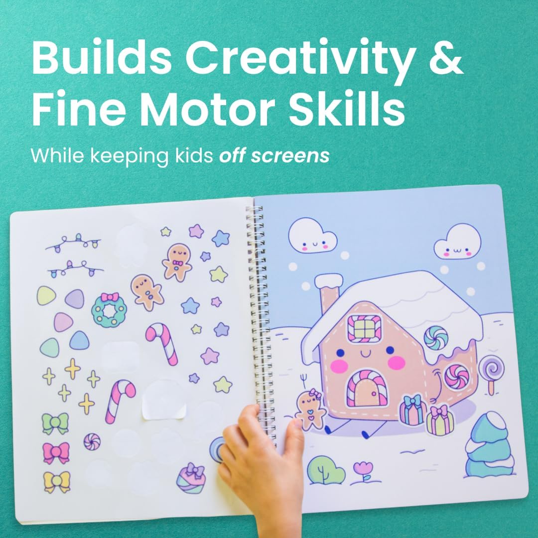 Winter Wonderland 500+ Kids Sticker Book by Cupkin Fun Toddler Travel Activity Coloring and Sticker Book, 12 Coloring Pages 12 Side by Side Scenes for Children's of 2-8 Years, Easter Gift for Kids - Image 3