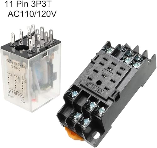 Miniatura 2 de uxcell Relé de potencia electromagnética, bobina AC110120V, luz indicadora roja de 11 pines 3P3T relé de potencia electromagnético de uso general +