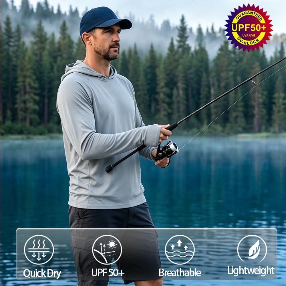 Custom Hoodies for Men Personalized UPF 50 Long Sleeve Sun UV Protection Lightweight Fishing Hoodie Shirts with Logo