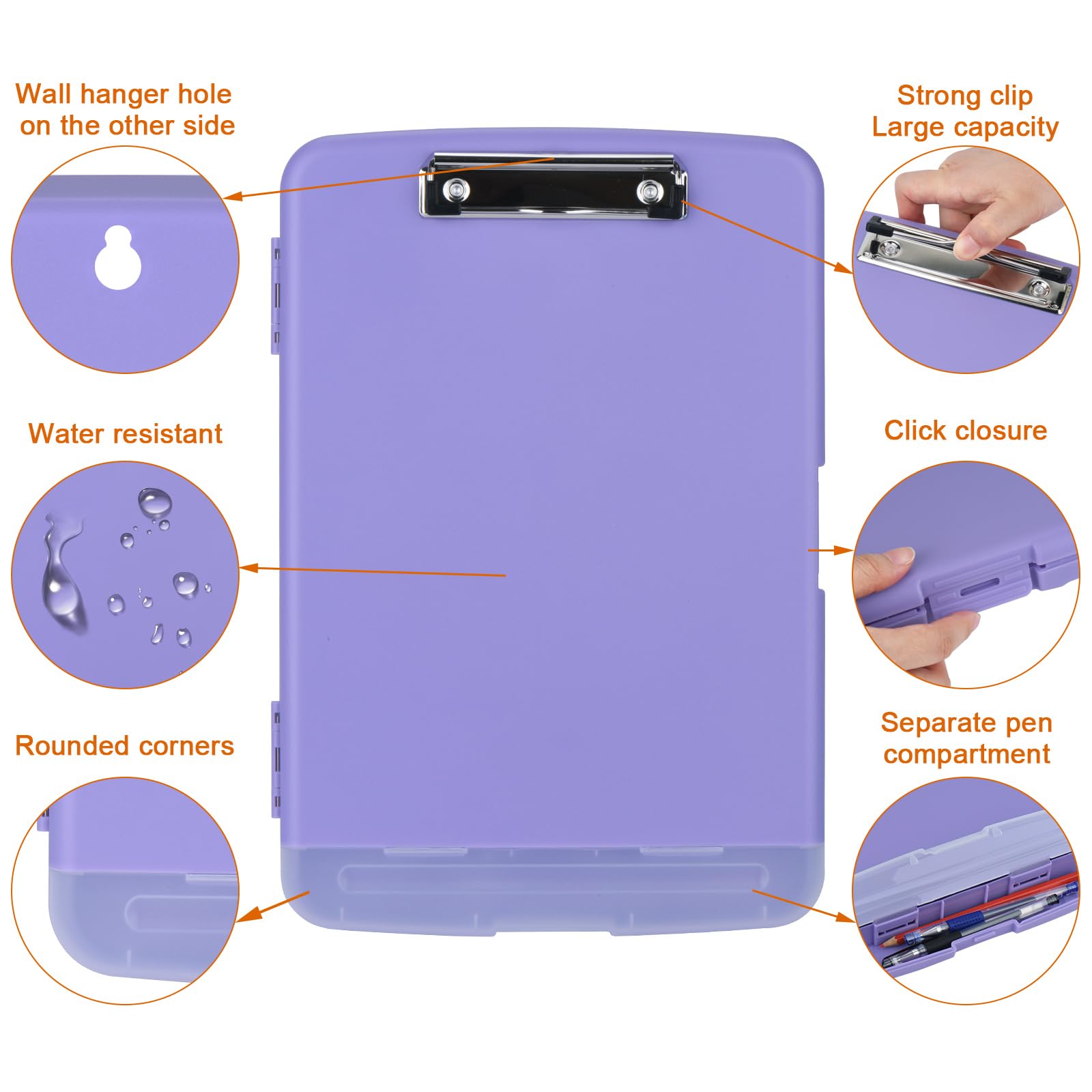 ZCZN A4 Clipboard with Storage, Plastic Clipboard Folder with Separate Pen Compartment, Light Purple, 1 Unit - Image 4