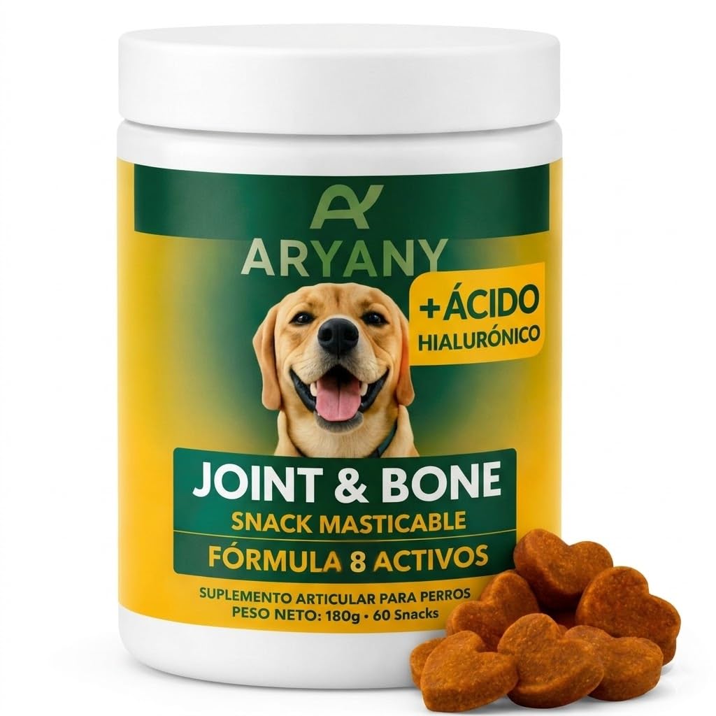 ARYANY Condroprotector Perros Snack Masticable (60 Uds) - Fórmula Premium de Alta Concentración: Glucosamina 200mg, Condroitina, MSM 200mg, Ácido Hialurónico, Colágeno - Antiartrosis