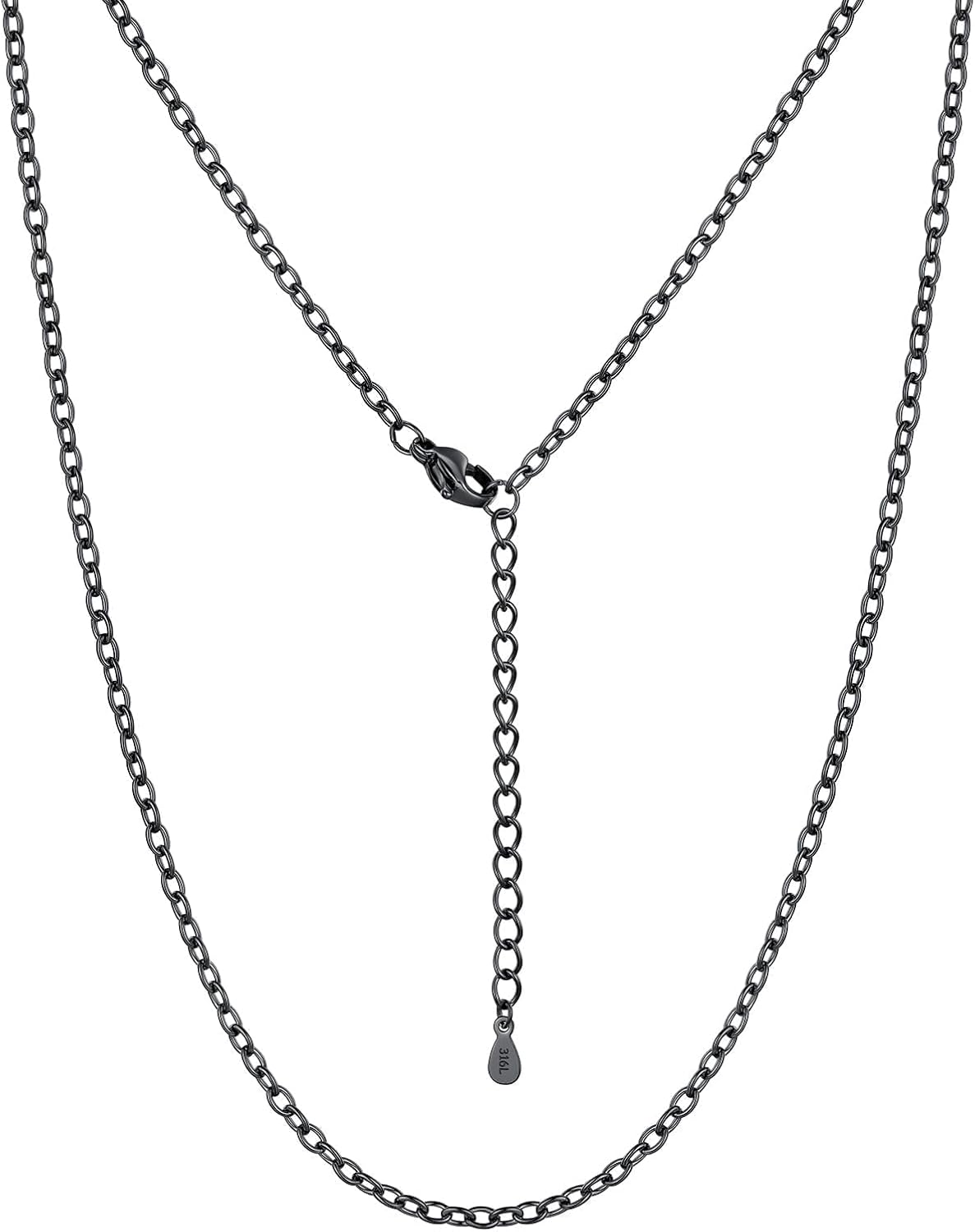 Silvora Necklace Chain for Women, 2MM Silver Chains Rolo Cable Necklace 316L Stainless Steel 14K Gold Plated Black Rose Gold Plated Womens Chain for Pendant 14"-30" Length