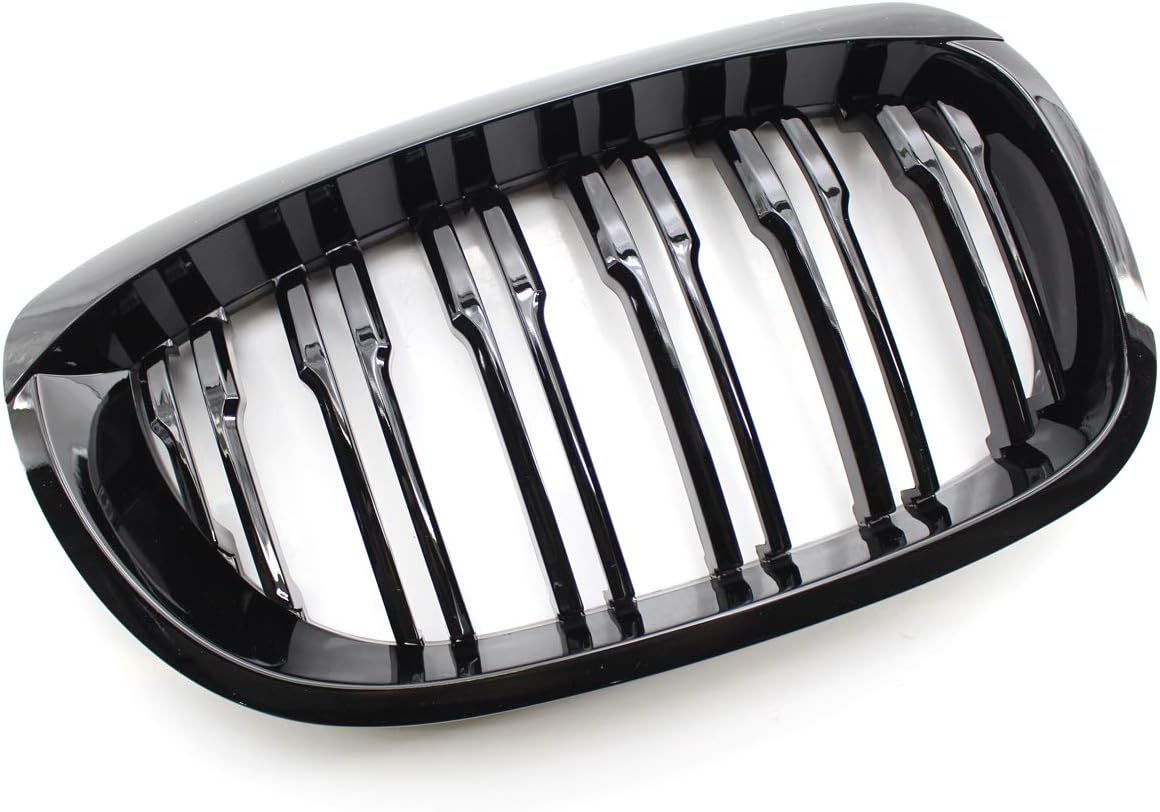 E46 325Ci 330Ci Front Grille, Gloss Black Bumper Kidney Double Slat Grill Compatible with BMW 3 Series 2003-2006 E46 2 Door Coupe Convertible