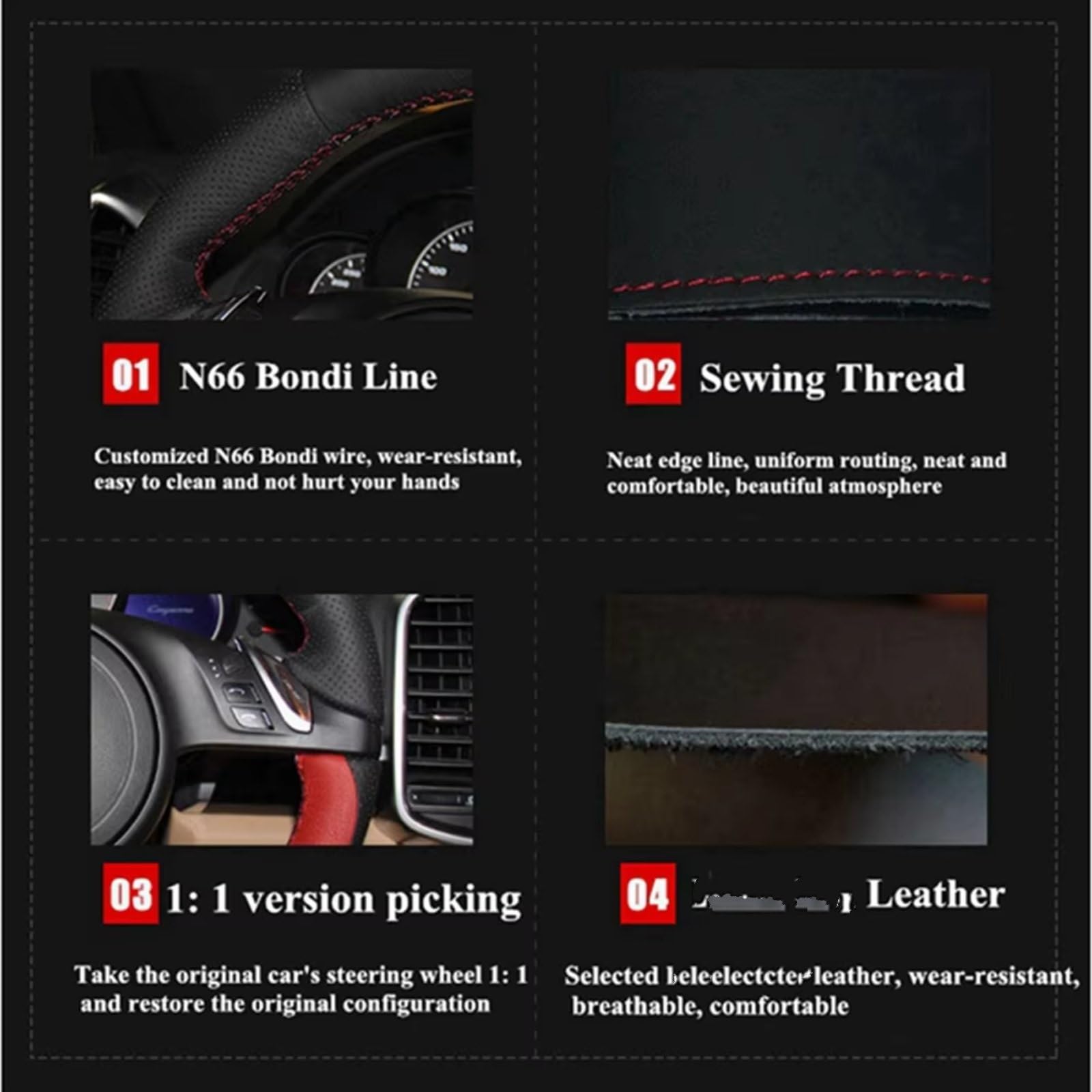 Funda Volante Cuero para Peugeot 308 2014 2015 2016 2017 2018 2019 Funda Volante Coche Cuero Artificial Negro Antideslizante Cosida Mano Funda Volante(Black Thread)