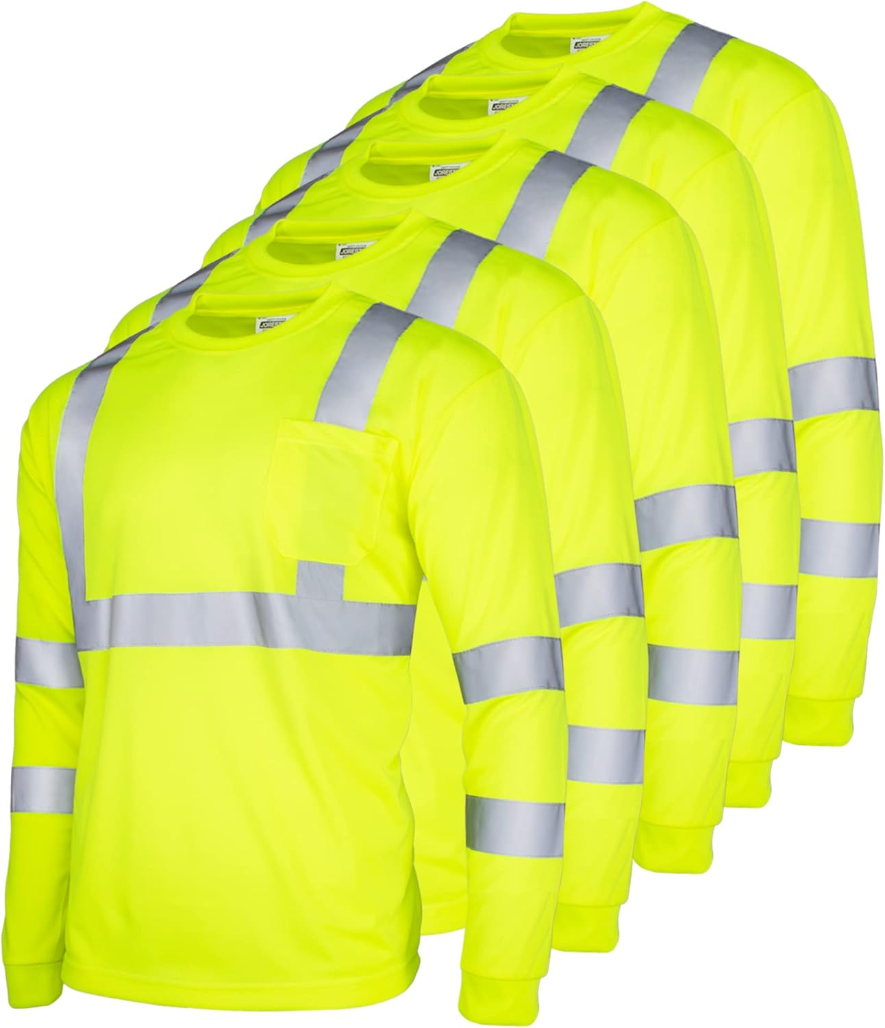 JORESTECH Long Sleeve Safety Shirt with High Visibility Reflective Tape and Front Pocket, ANSI Class 2 Type R, Pack of 5