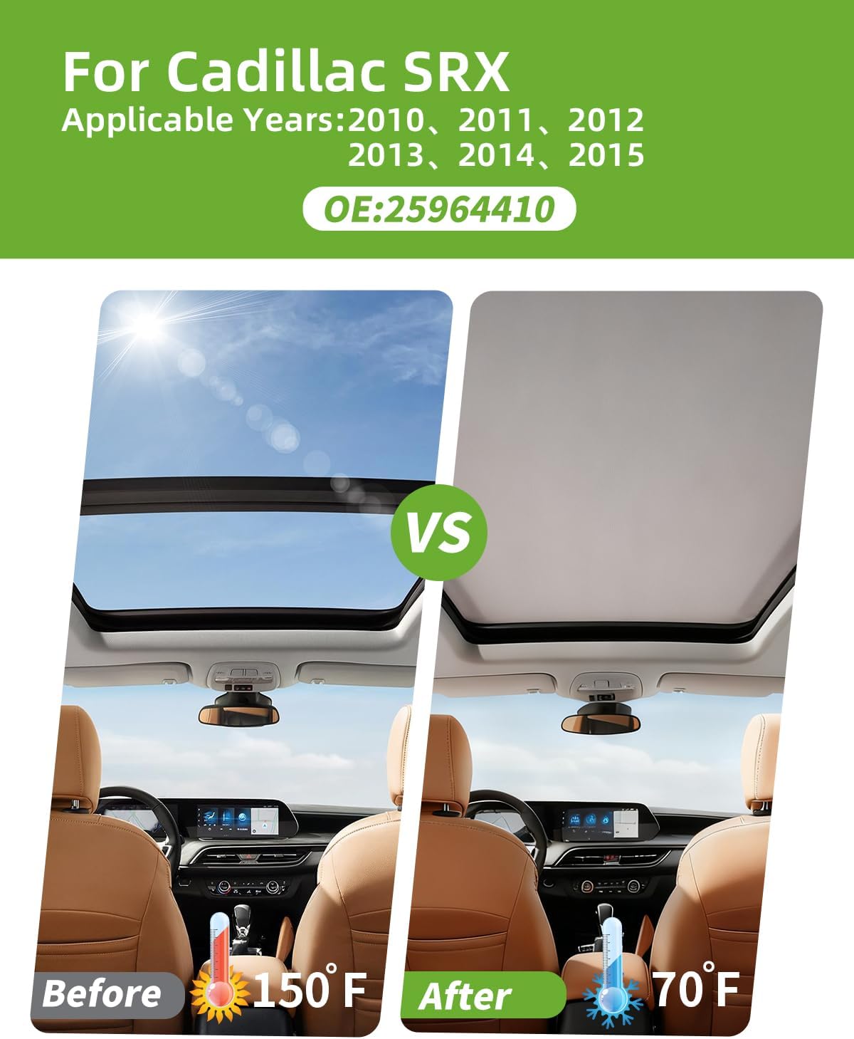 Panoramic Sunroof Sunshade Compatible with Cadillac SRX sunroof Cover for Cadillac SRX Sunshade moonroof Sunshade 2010 2011 2012 2013 2014 2015,25964410 (Gray)