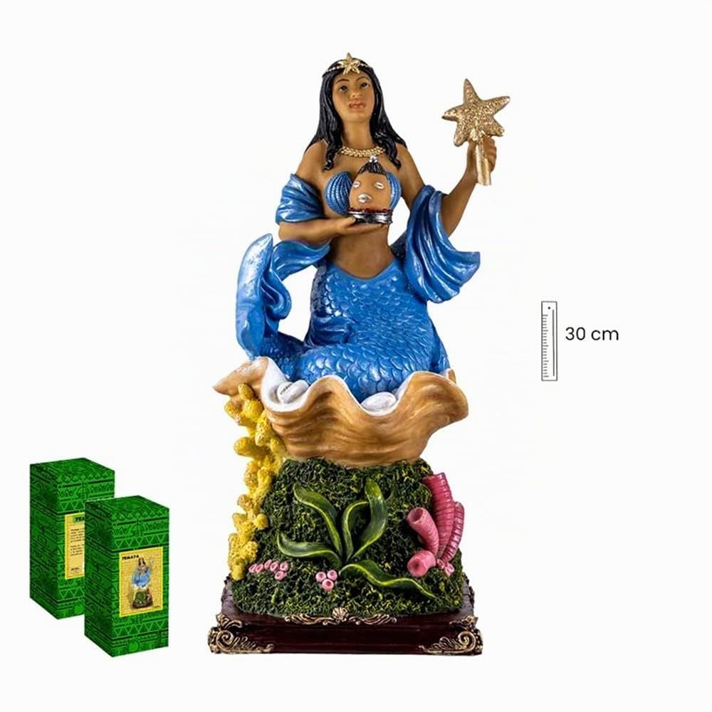 Yemayá Figura 30 cm. Blanca Diosa orishá Pueblo egba religión Yoruba Imagen Base Olas peana Resina