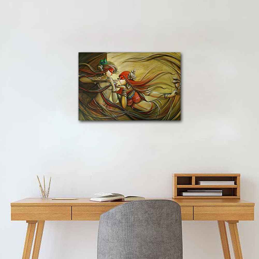 Lord Krishna Wall Art Painting Lord Radha Krishna Bedroom Living Room Wall Decor Hindu God Framed Modern Pictures India Religious Canvas Prints Artwork for Wall Decor Office Ready to Hang(24"Wx16"H) - Image 4