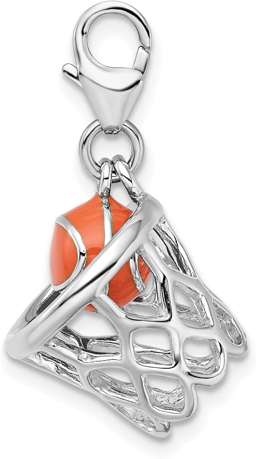 Sterling Silver Enameled Basketball & Hoop Charm