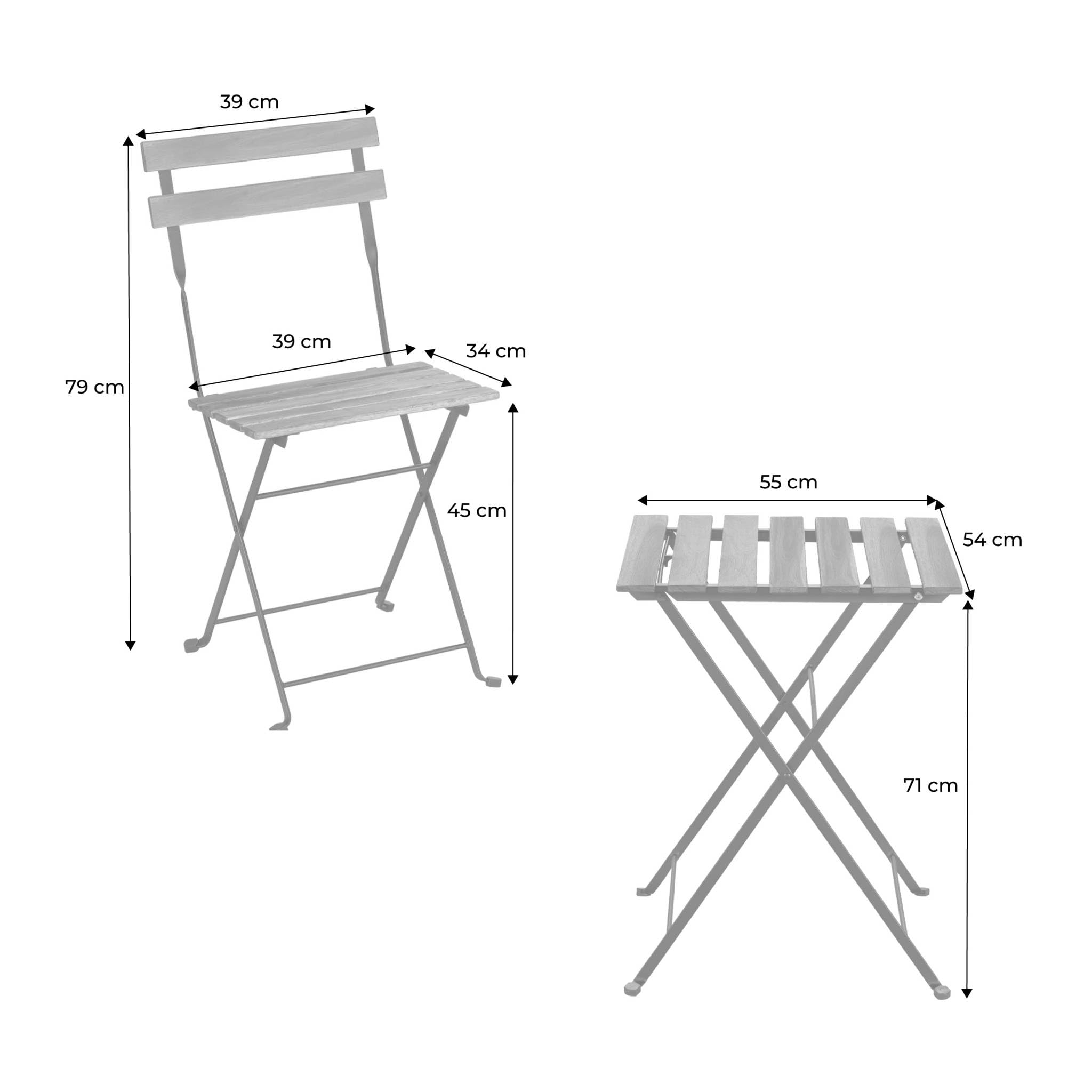 Alice's Garden Table de bistrot pliante bois d'acacia et métal 55 x 54 cm