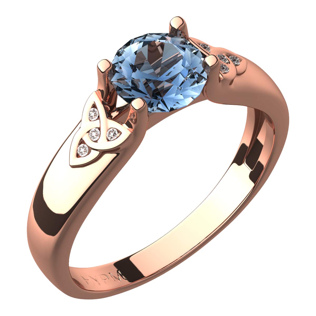 GWG Jewellery Anillo Celta, Chapado en Oro Rosa 18K Piedra Grande de Color Aguamarina Azul Marino Adornado con Nudos de Trinidad Incrustados con Cristales en Caja de Regalo para Mujeres