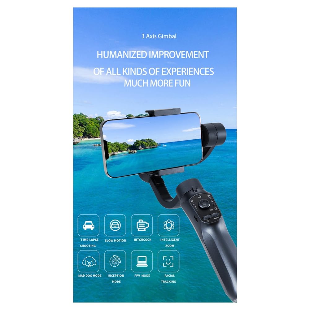 Estabilizador de Cardán de 3 Ejes para Teléfonos Inteligentes, Seguimiento Compatible con Aplicaciones, Zoom con Rueda, Automática de Fotografías Panorámicas