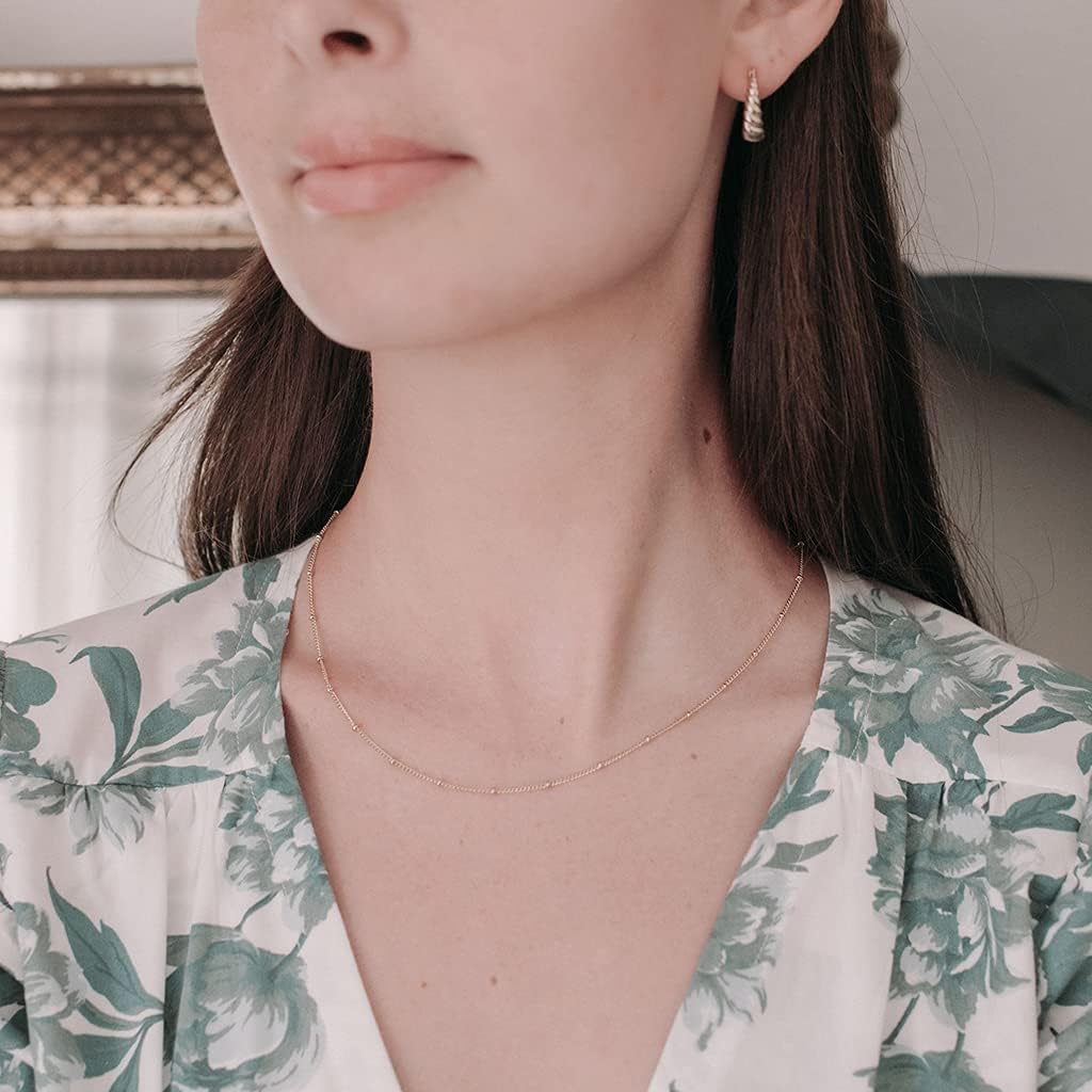 Honeycat Thin Satellite Beaded Chain Choker Necklace (14", 15", 16", 17", 18") in Gold, Rose Gold, or Silver | Minimalist, Delicate Jewelry